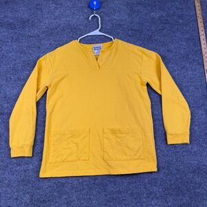 Anthony Richards Womens RARE Yellow Henley Long Sleeve Pocket Top Medium